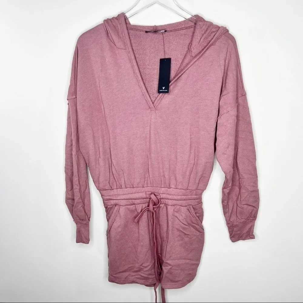 LULU'S Relaxed Agenda Mauve Pink Hooded Lounge Romper XS - Picture 2 of 10